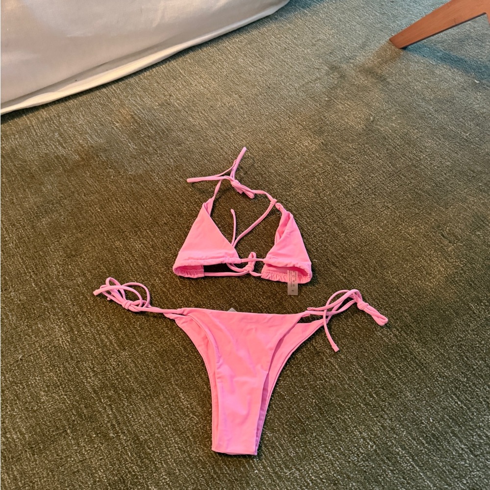 NWT Pink Tie-Side Triangle Bikini Set